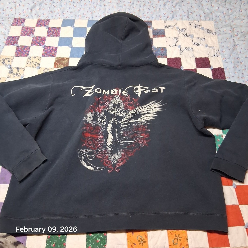 Zombie Fest Full Zip Hoodie Womens Size 2X Black Grunge‎ Metal Goth